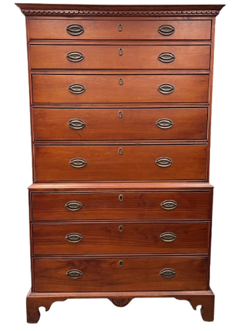 RARE 18TH C CHERRY CHIPPENDALE CHEST ON CHEST (1 of 6)