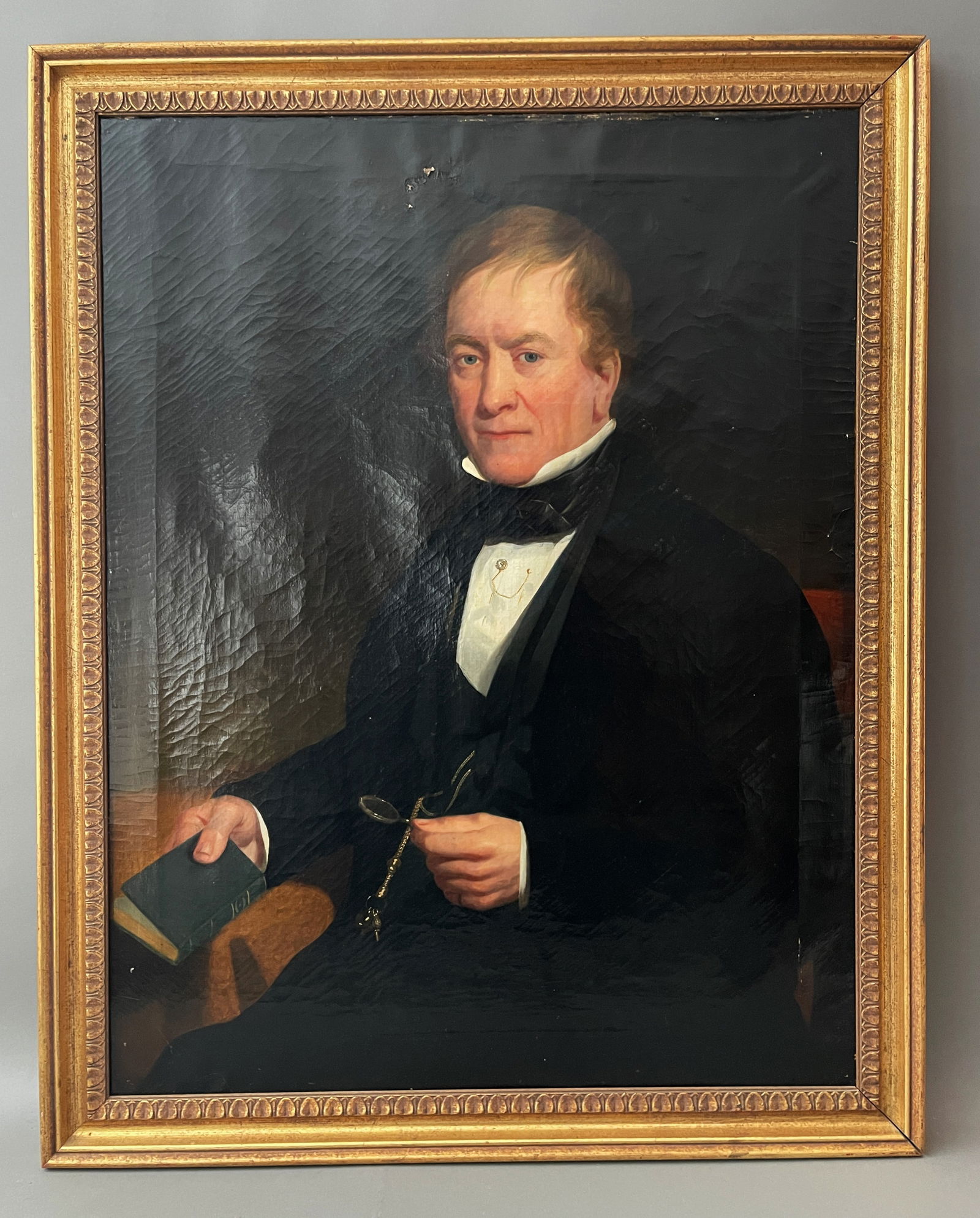 FINE 19TH C O/C PORTRAIT OF A GENTLEMAN HOLDING A BOOK (1 of 4)