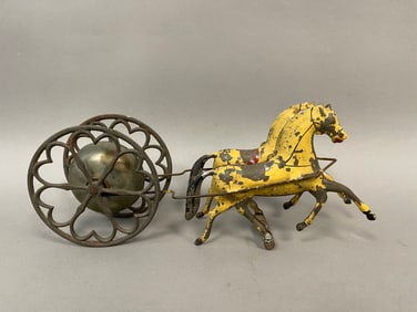 DOUBLE HORSE TEAM BELL TOY W/ HEART EMBELLISHED WHEELS