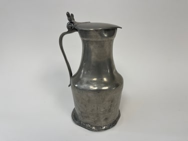 EARLY 19TH C LARGE PEWTER COVERED MEASURE