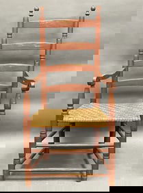 EARLY RED PAINTED LADDERBACK ARM CHAIR