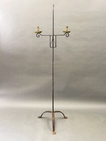 18TH C IRON AND BRASS CANDLE STANDARD