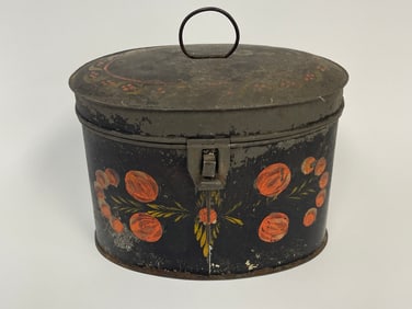 19TH C TIN TOLEWARE BOX, 9 X 7 X 7