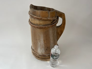 LARGE HANDLED WOODEN TANKARD