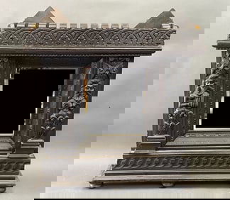 17TH C CARVED OAK WINDOW LIKE MIRROR