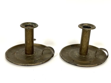 PAIR PAINTED CHAMBERSTICKS