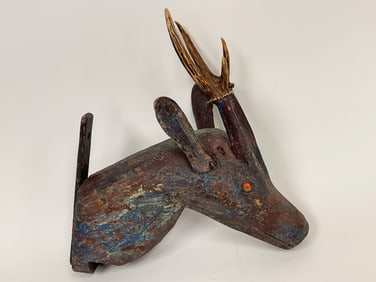FOLK ART CARVED DEER HEAD