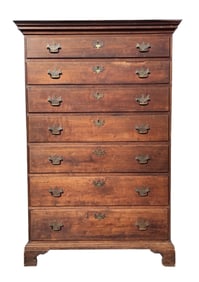 18TH C MAPLE CHIPPENDALE TALL CHEST HAVING SEVEN GRADUATED DRAWERS