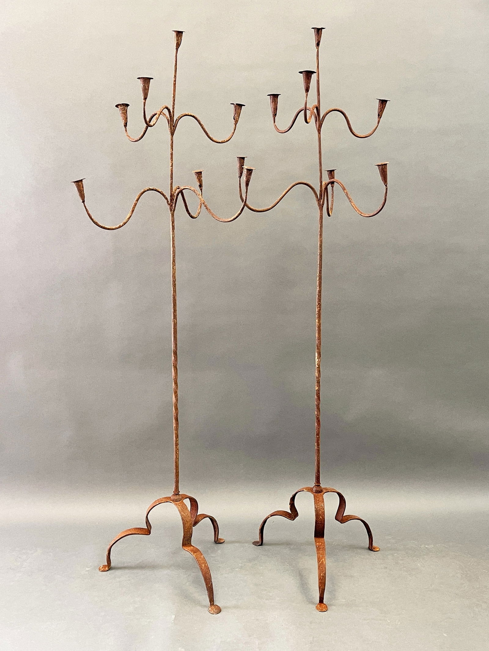 PAIR  IRON "MEETING HOUSE" CANDELABRA (1 of 2)