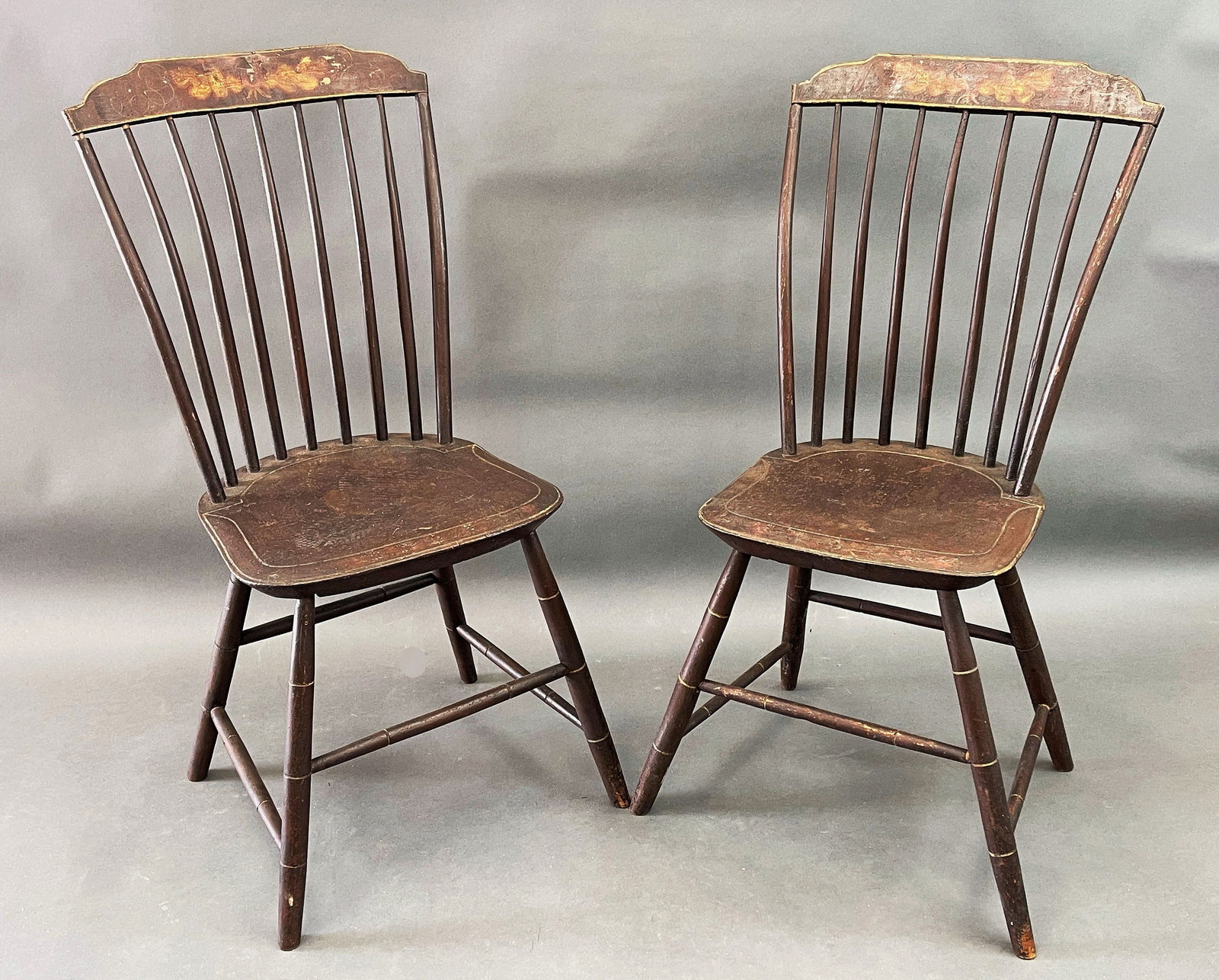 EARLY PAIR STEPDOWN DECORATED SIDE CHAIRS (1 of 2)