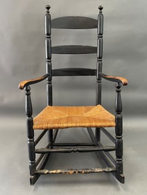 EARLY BLACK PAINTED ARMCHAIR ROCKER