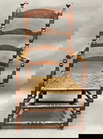 EARLY PAINTED LADDER BACK ARMCHAIR