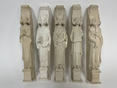 5 STYLIZED NEOCLASSICAL OR MEDIEVAL DECORATIVE COLUMNS