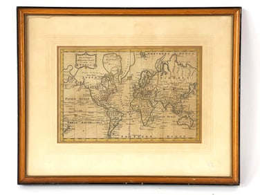 18TH C FRAMED MAP OF WORLD