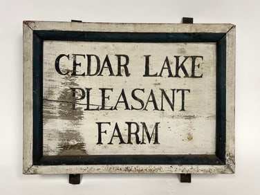 CEDAR LAKE PLEASANT FARM TRADE SIGN