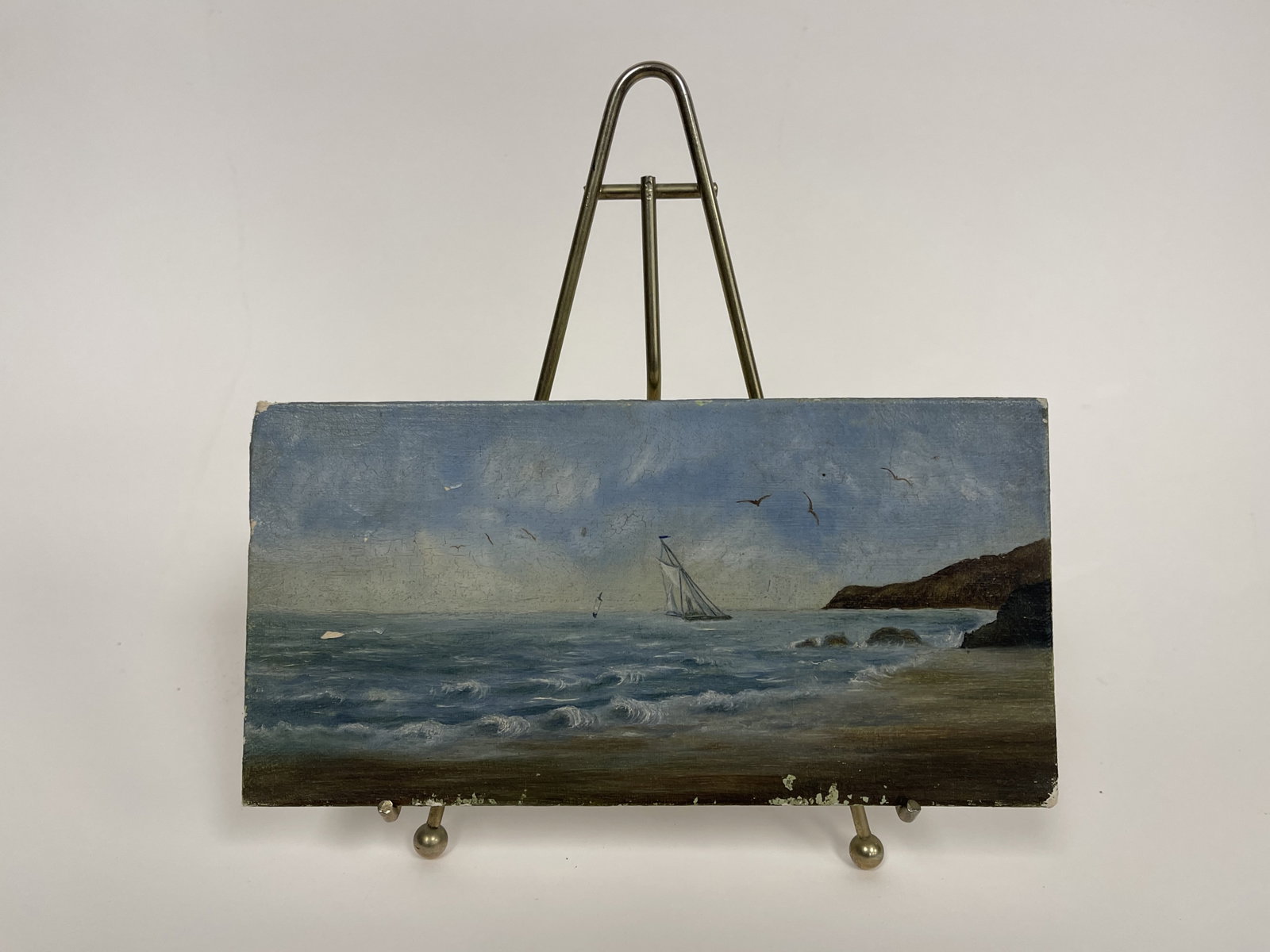 SMALL NAUTICAL O/B PAINTING W/ EASEL: SMALL NAUTICAL O/B PAINTING W/ EASEL 4" X 8"