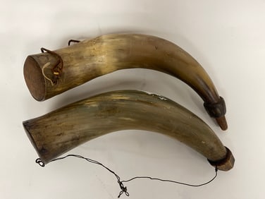 TWO ANTIQUE POWDER HORNS