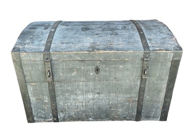 EARLY BLUE PAINTED DOME TOP TRUNK