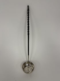 COIN SILVER PUNCH LADLE W/ BALEEN HANDLE & COIN IN BOWL