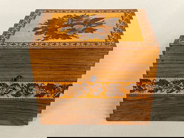 19TH C SQUARE TUNBRIDGE WARE TEA CADDY