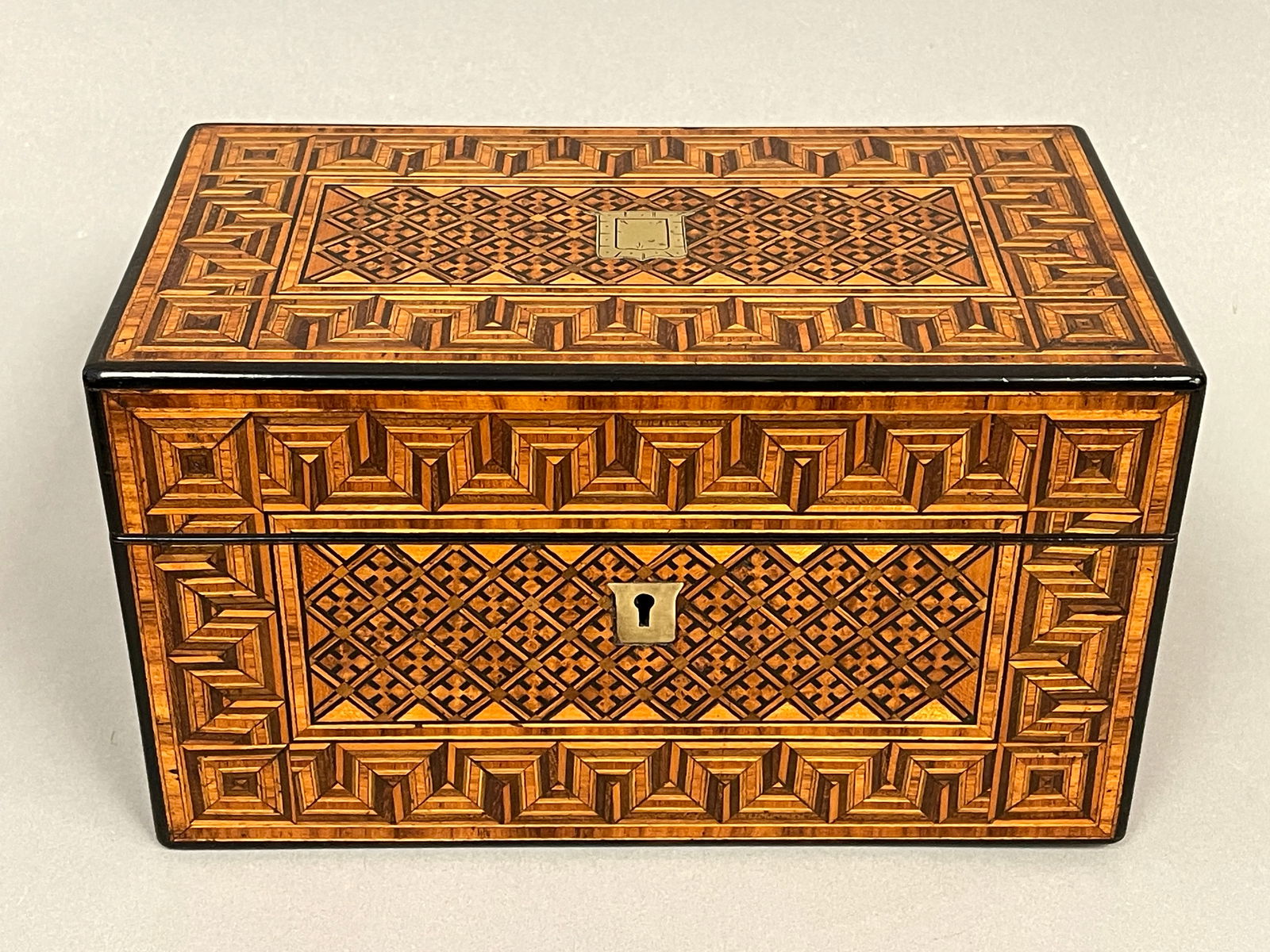 19TH C GEOMETRIC PATTERN TEA CADDY (1 of 7)