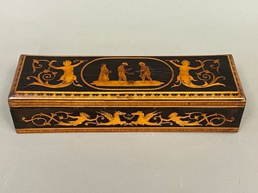 19TH C FANCY INLAID GLOVE BOX