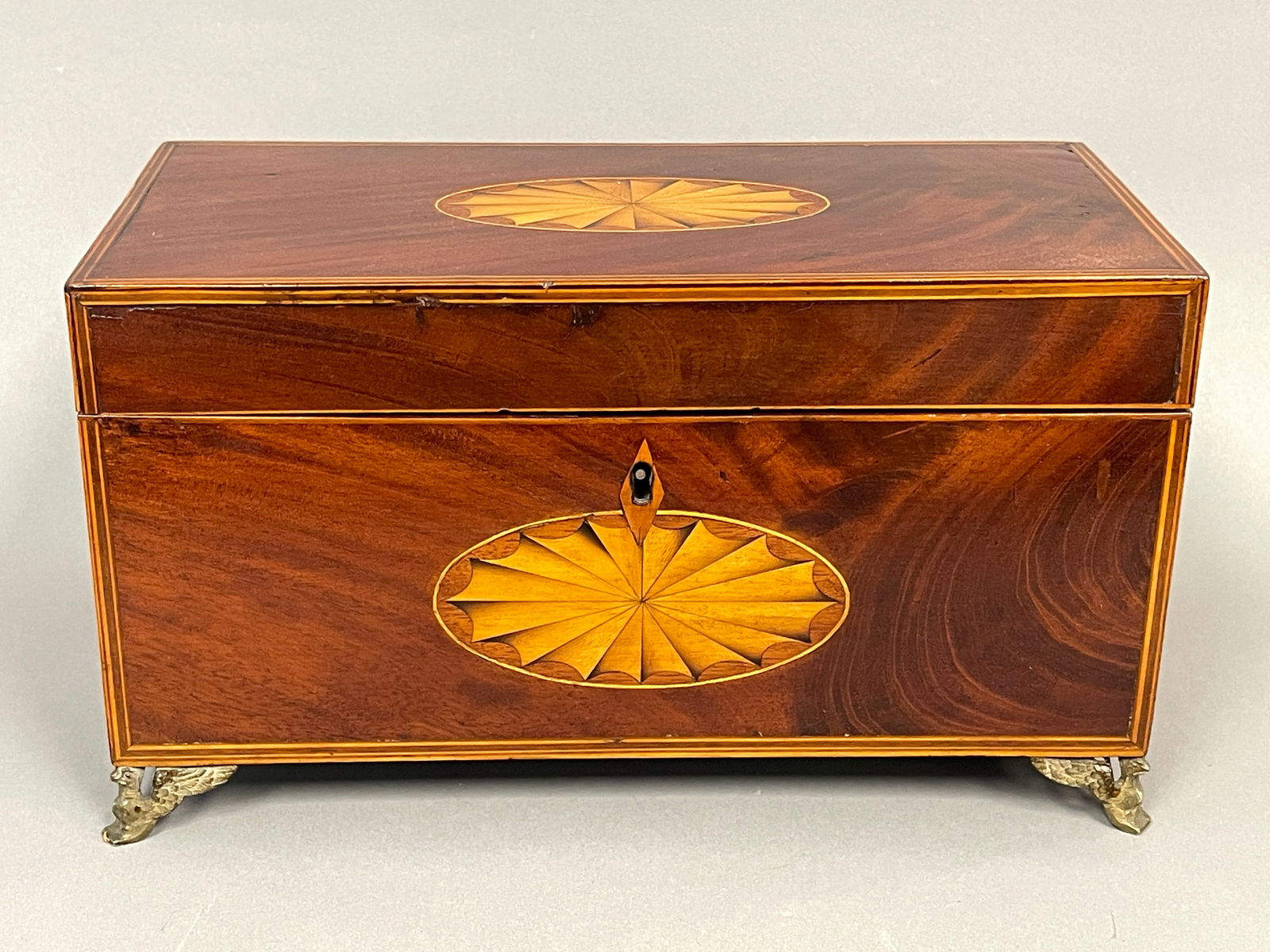 LARGE 19TH C MAHOGANY TEA CADDY (1 of 7)