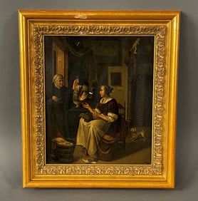 19THC O/M INTERIOR SCENE OF TWO LADIES PREPARING A MEAL