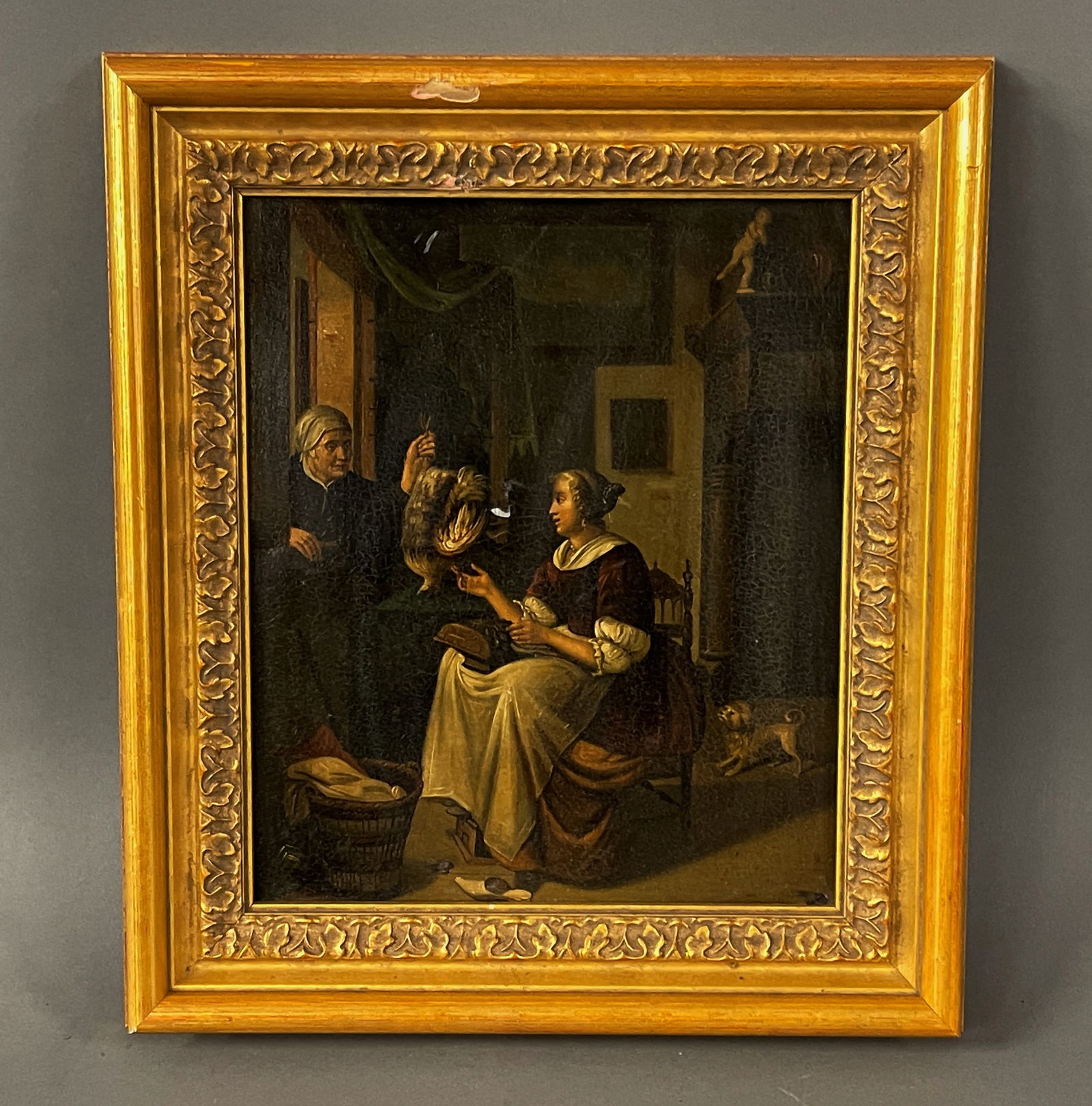 19THC O/M INTERIOR SCENE OF TWO LADIES PREPARING A MEAL (1 of 3)