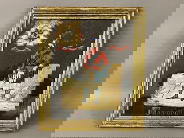 19THC W/C CAMBELL COAT OF ARMS. MAIN IN FORMAL UNIFORM, PERIOD FRAME