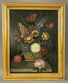 19THC O/SINGLE BOARD FLORAL STILL LIFE