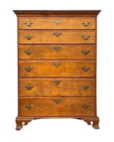 18THC MAPLE & TIGER MAPLE CHIPPENDALE CHEST