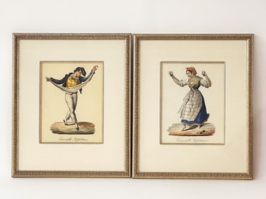PAIR OF FRAMED HAND COLORED ITALIAN DANCERS