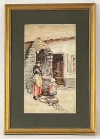 FRAMED WATERCOLOR " WOMAN AT THE WELL"
