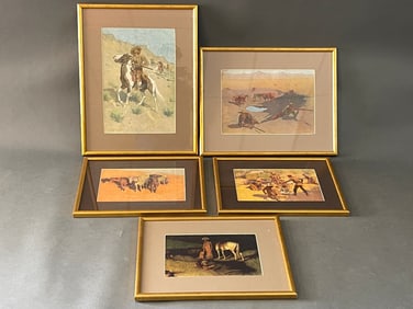 LOT OF 5 FRAMED FREDERIC REMINGTON PRINTS