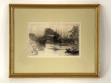 EARLY ENGRAVING OF AMESBURY MASS - NEWBURYPORT MASS