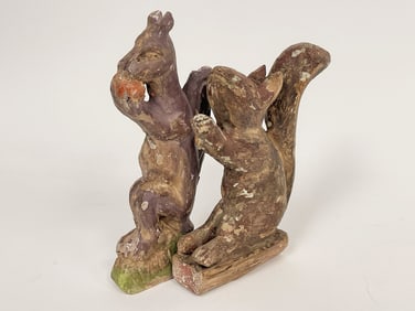 PAIR OF CARVED WOOD, PAINTED SQUIRRELS