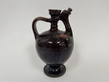EARLY REDWARE COOKING OIL JUG W/ HANDLE