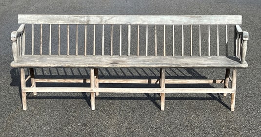 MEETING HOUSE BENCH IN ORIGINAL BLUE PAINT