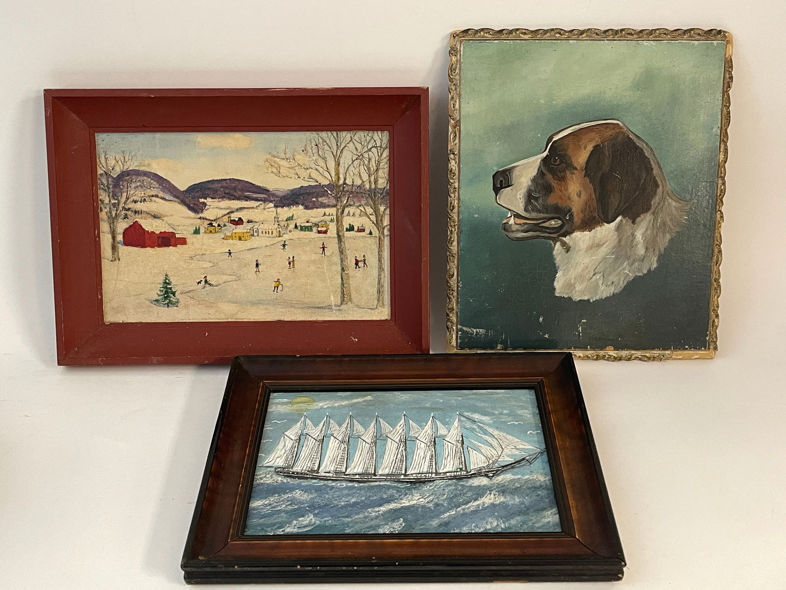 GROUPING OF THREE FOLK ART PAINTINGS (1 of 4)