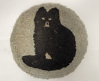 PRIMITIVE HOOKED RUG OF A CAT 15"