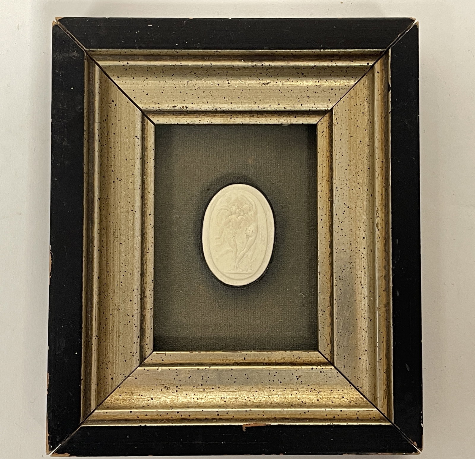 DIMINUTIVE FRAMED PARIAN MEDALLION: DIMINUTIVE FRAMED PARIAN MEDALLION, 5.5 X 6.5