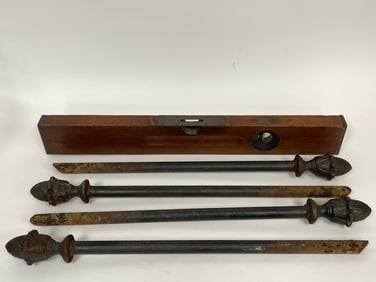 STANLEY LEVEL, FOUR IRON HOSE GUARDS, ETC.