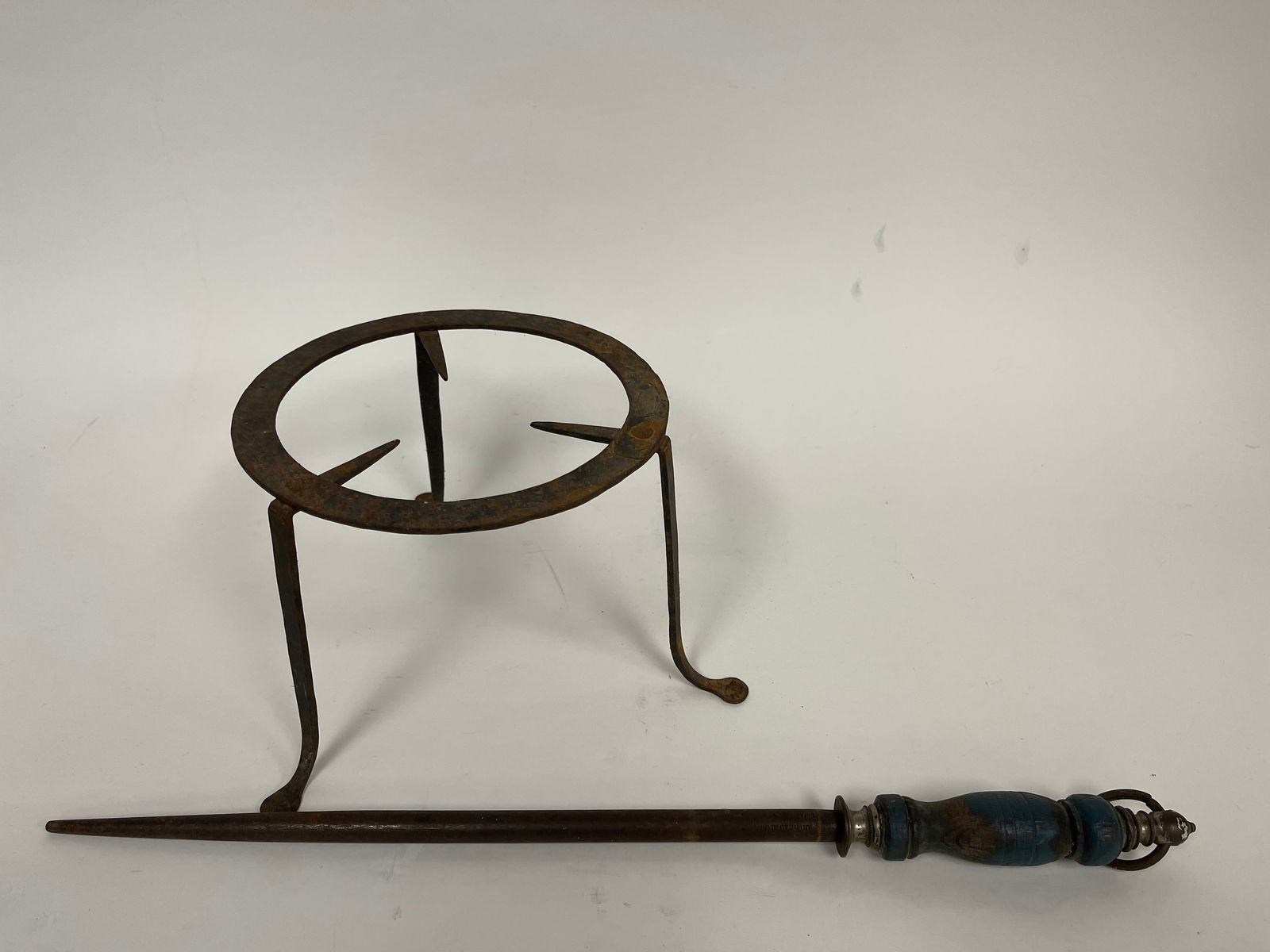 ANTIQUE SPADE SHOVEL , BLUE HANDLED FIRE POKER (1 of 2)