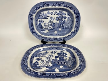 TWO LARGE WILLOW WARE TURKEY PLATTERS