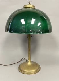 BRASS LAMP , GREEN SHADE