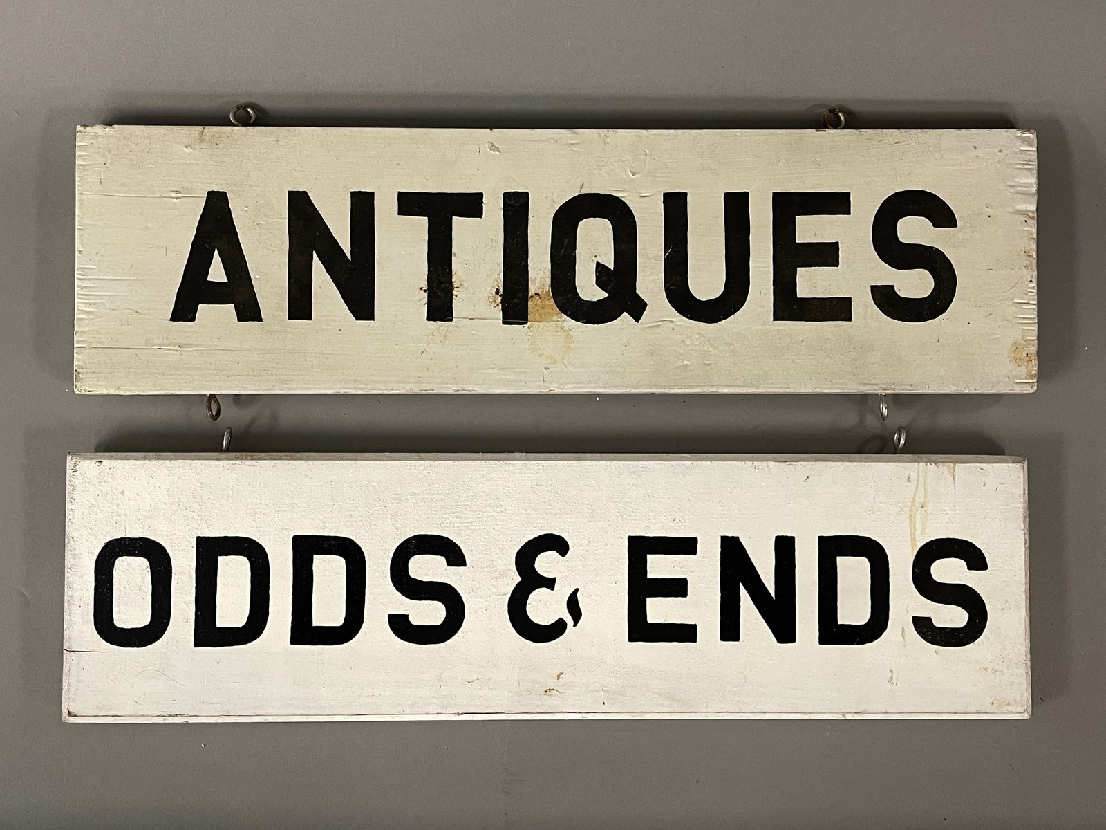 TWO WOODEN TRADE SIGNS ANTIQUES ODDS AND ENDS (1 of 2)