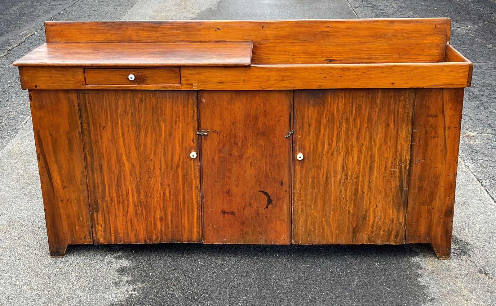 19TH C DOUBLE DRY SINK, ONE DRAWER, TWO CUPBOARD DOORS,  72" X 38" X 16" (1 of 6)