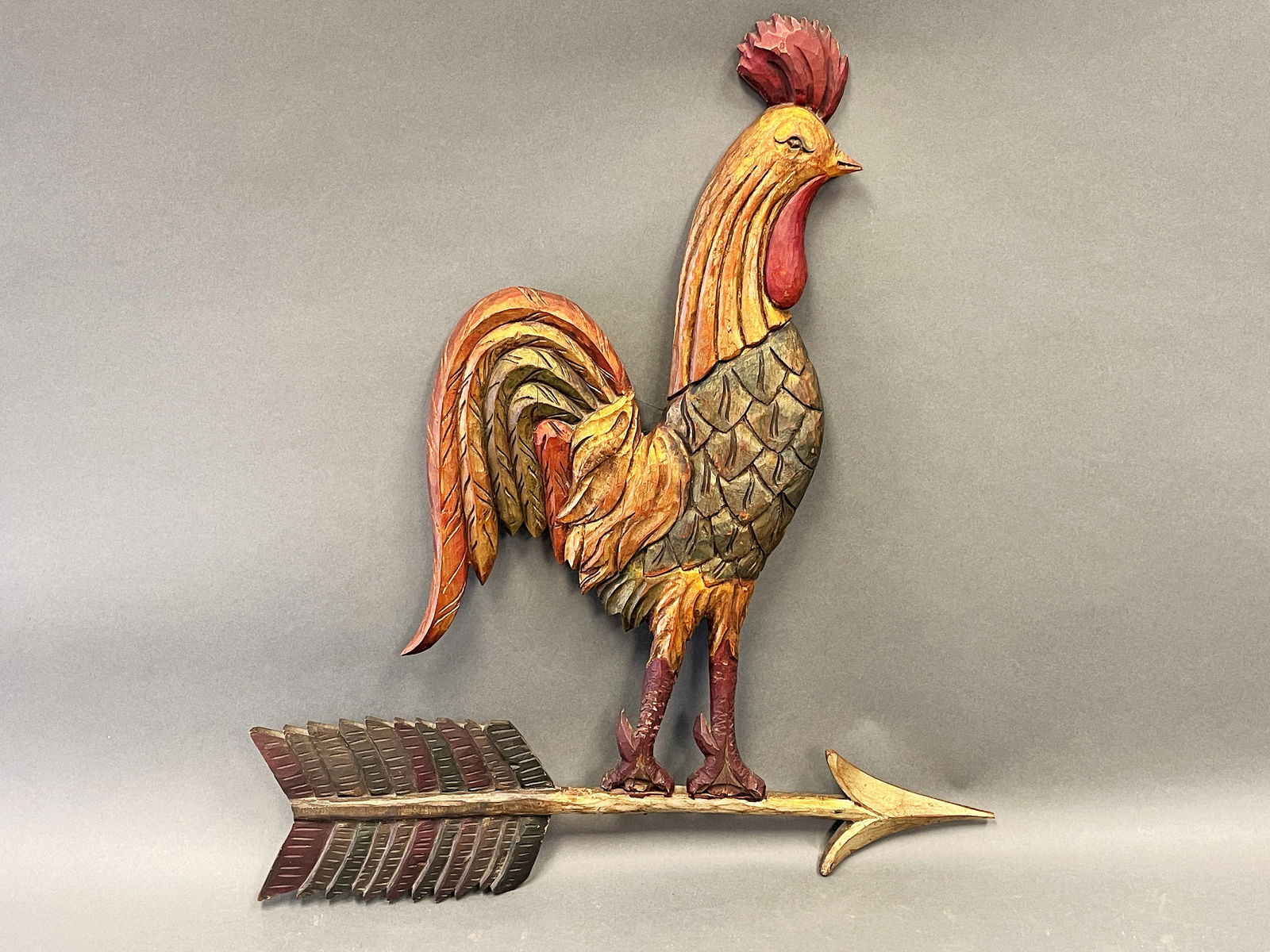 FOLK ART PAINTED ROOSTER, (1 of 3)