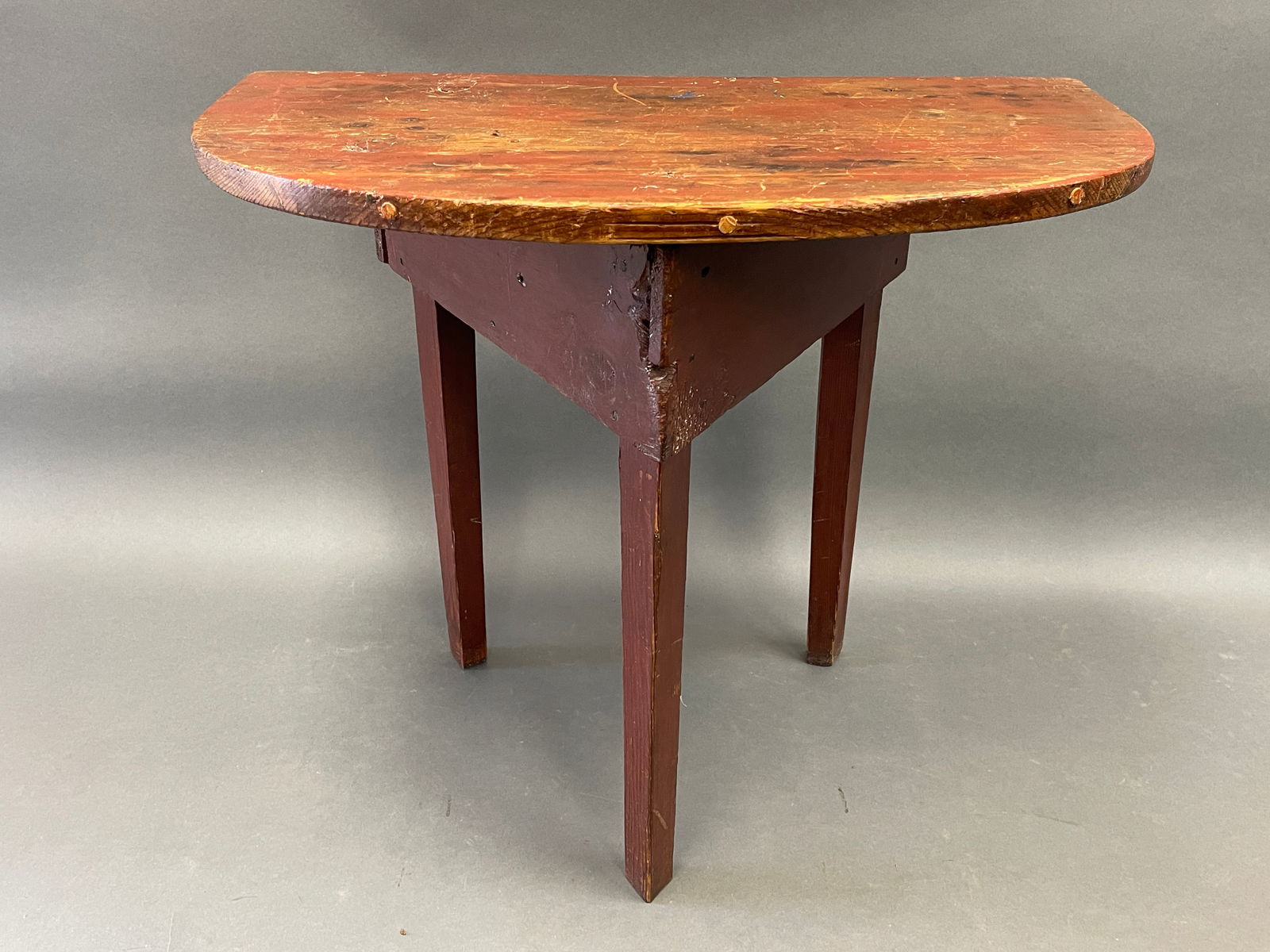 19TH C RED PAINTED SMALL DEMILUNE TABLE (1 of 5)